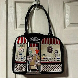 LULU GUINNESS Vintage Sunglasses Shop Patent Handbag Black